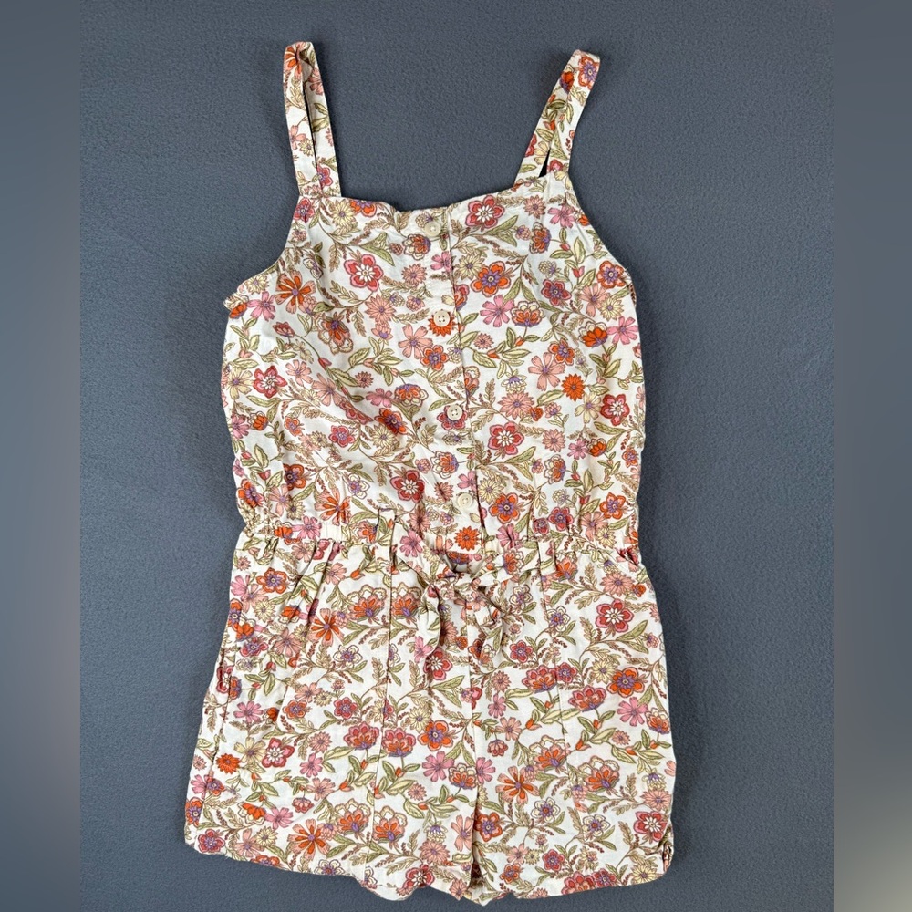 Girls’ Old Navy Pink & Orange Shorts Romper Vintage Floral Size XL 14/16